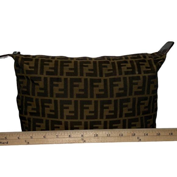 Fendi FF Zucca Print Cosmetic Pouch Clutch Bag Leather Accents - Picture 14 of 16